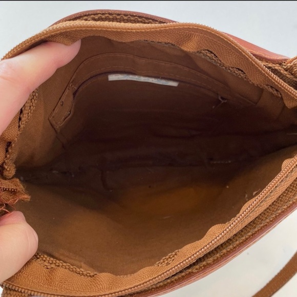 Vintage 80s Woven Straw Leather Trimmed Shoulderbag Brown Tan Double Straps - Picture 11 of 15